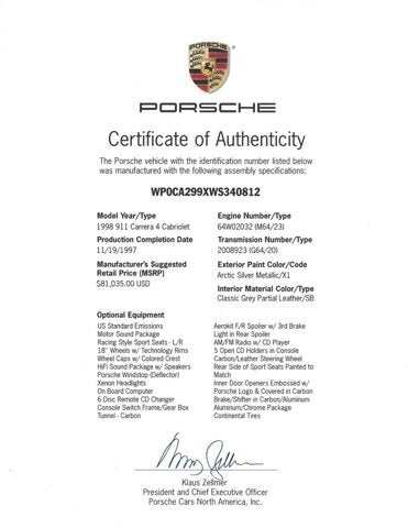 1998 Porsche 911 Carrera 4 Cabriolet 2dr Carrera Cabriolet 6-Spd Manual