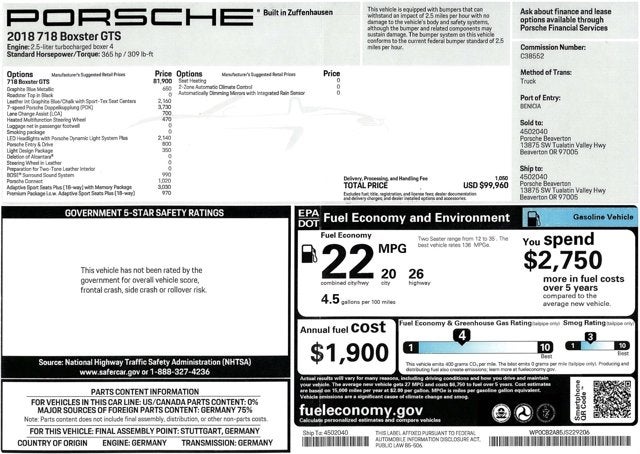 2018 Porsche 718 Boxster GTS