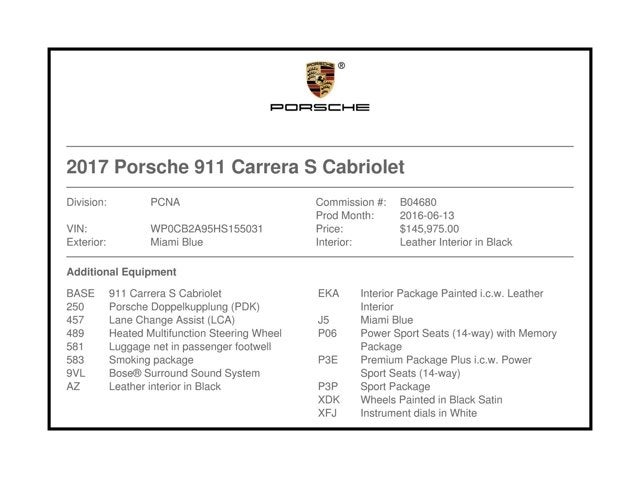 2017 Porsche 911 Carrera S Cabriolet