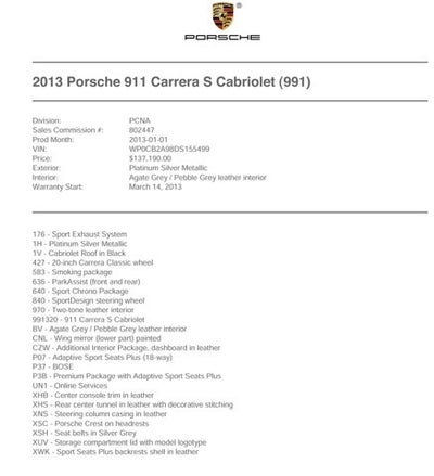 2013 Porsche 911 Carrera S Cabriolet