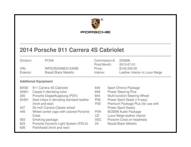 2014 Porsche 911 Carrera 4S Cabriolet