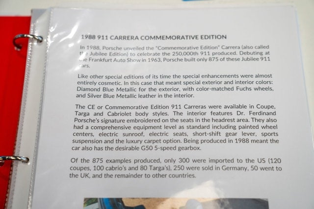 1988 Porsche 911 Carrera Cabriolet Commemorative Edition