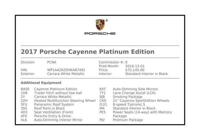2017 Porsche Cayenne Platinum Edition
