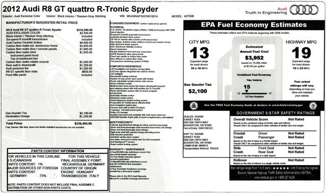 2012 Audi R8 5.2L GT Spyder