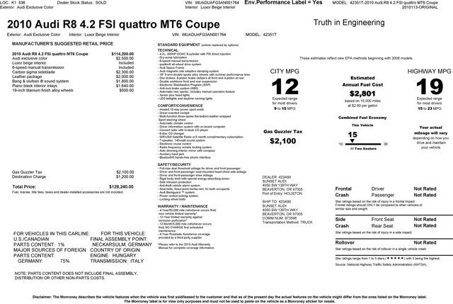 2010 Audi R8 4.2L Quattro Coupe