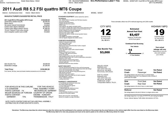 2011 Audi R8 5.2L