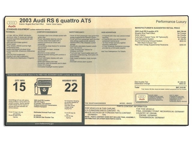 2003 Audi RS6 4dr Sdn 4.2L quattro AWD