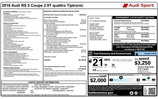2018 Audi RS 5 Coupe 2.9 TFSI quattro tiptronic