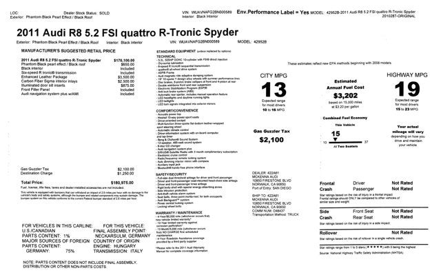 2011 Audi R8 5.2L Spyder