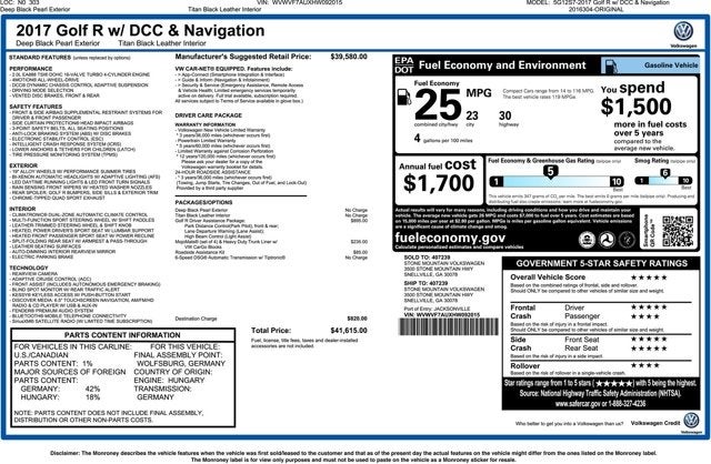 2017 Volkswagen Golf R 4-Door DSG w/DCC/Nav
