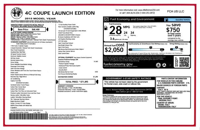 2015 Alfa Romeo 4C Launch Edition